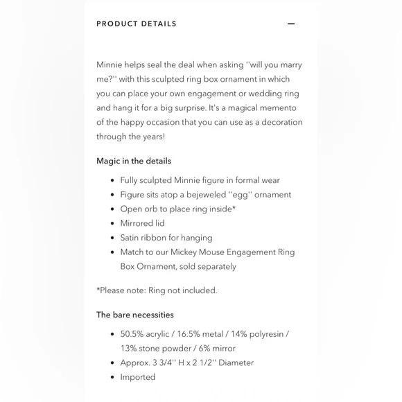 NWT Engagement Ring Ornament Minnie Mouse - Picture 6 of 8